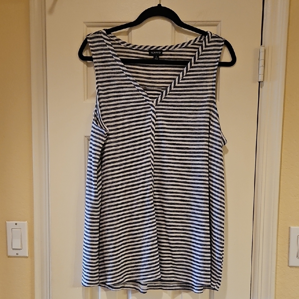 Torrid Blue and White Asymmetrical Sleeveless Tank